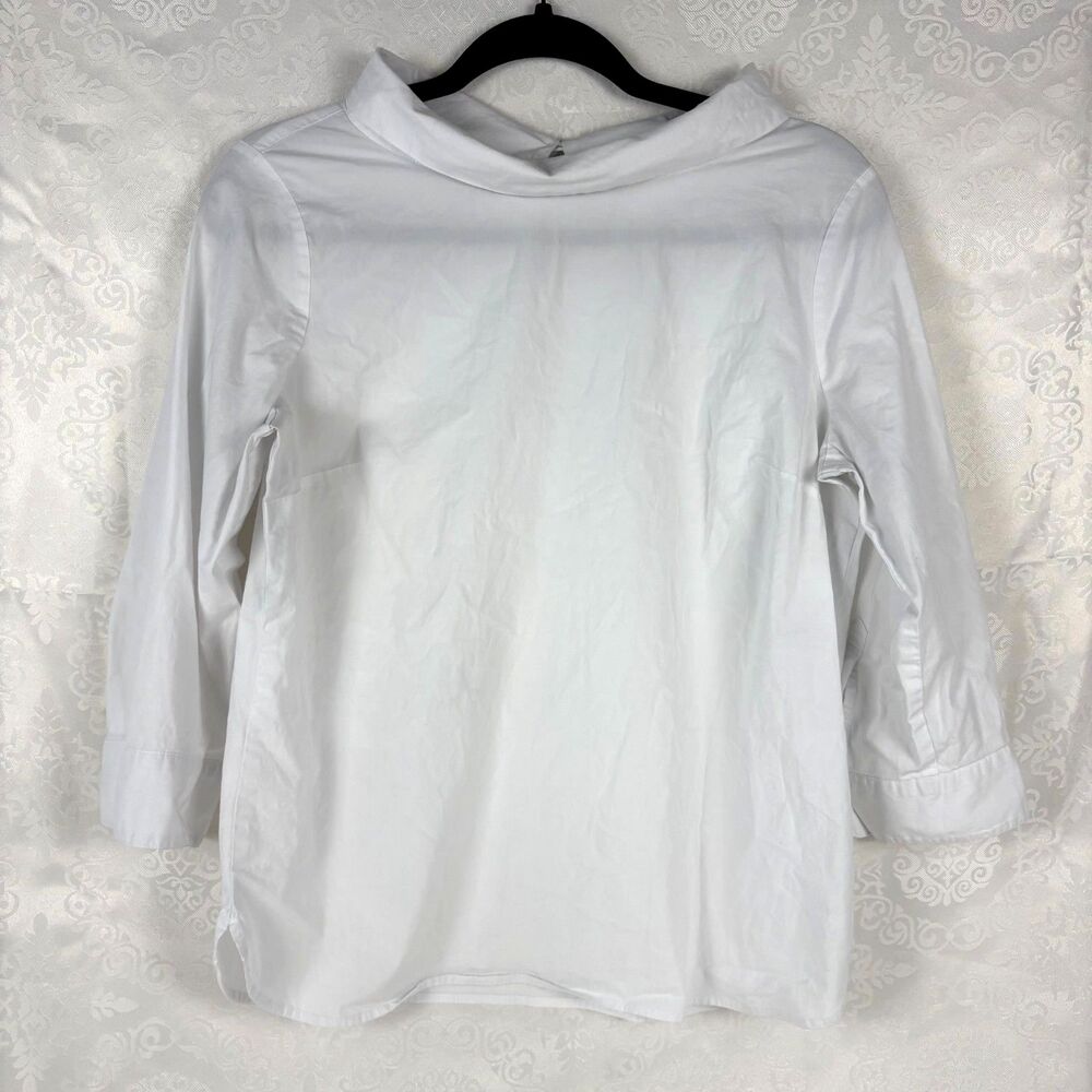 Talbots Blouse Collar Crisp Cotton Poplin Preppy Office Minimalist Chic Small